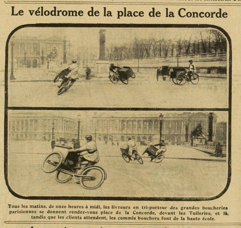 Vieille image de journal avec des triporteurs